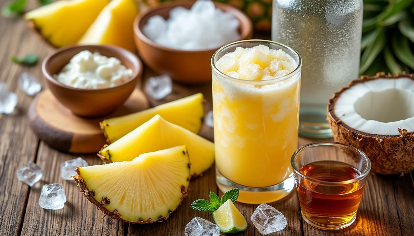 découvrez les ingrédients essentiels pour préparer une piña colada parfaite, le cocktail tropical incontournable alliant saveurs exotiques et douceur crémeuse.